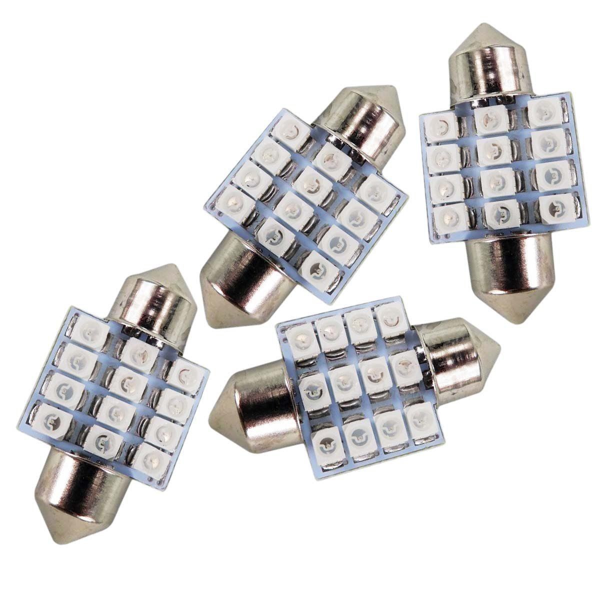 4pcs 31mm 12-smd 1.25" 12v Festoon Dome Light LED Bulbs BLUE