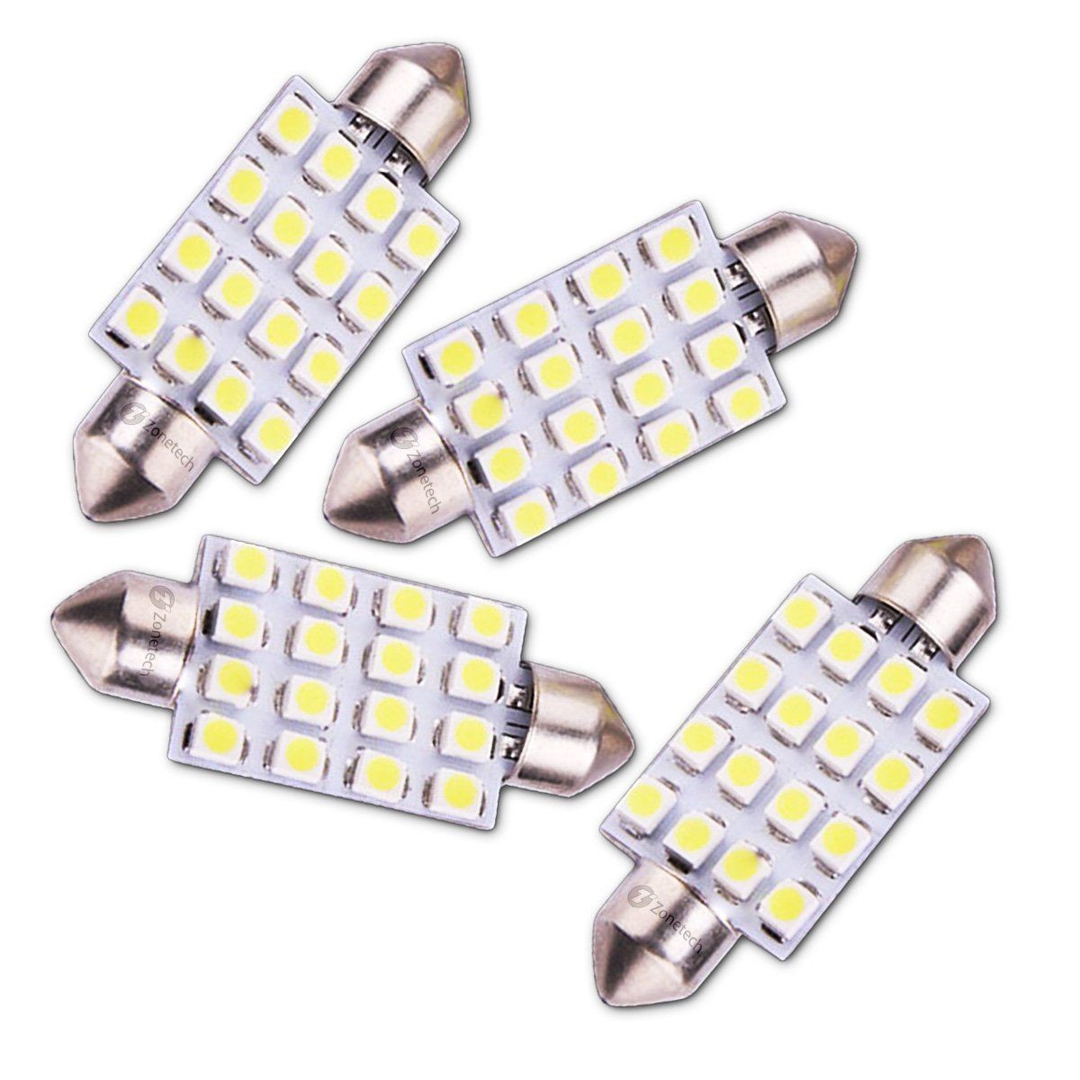 Zone Tech 4x 42mm Car Interior 16 LED White SMD light 3528 Dome Lamp Bulbs