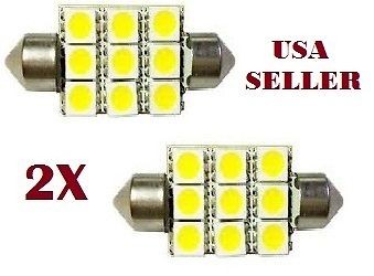 2x White LED Bulbs 41mm Festoon 9-SMD 5050 Dome Map Cargo Light