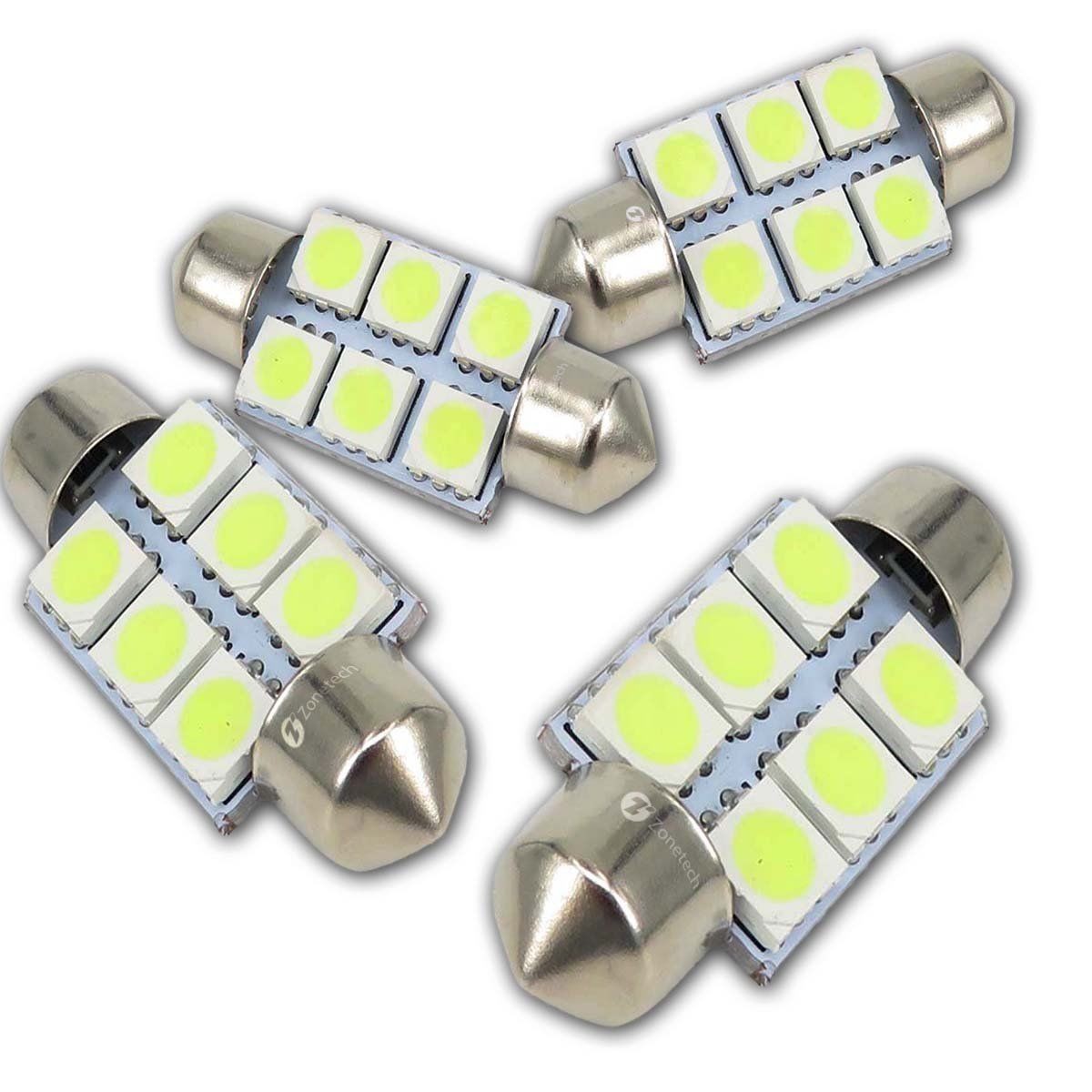 4x 37mm High Power 6 SMD LED Festoon Dome Bulb White 12 Volt Dc