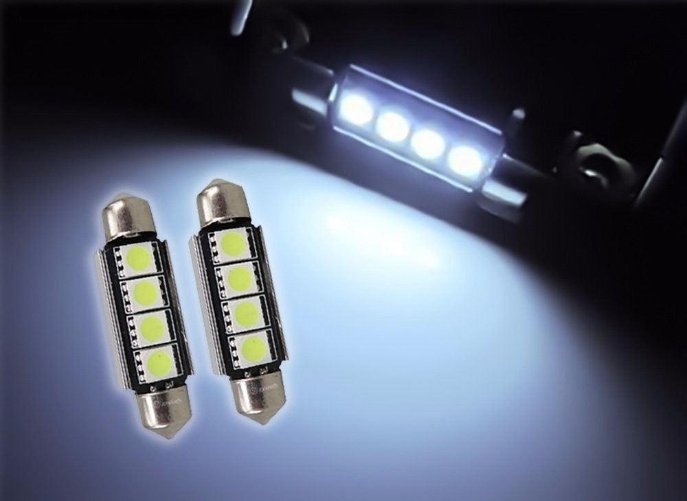 Zone Tech 2x 6000K White 42mm 4 SMD 12V Canbus Dome Light LED Interior Bulbs 