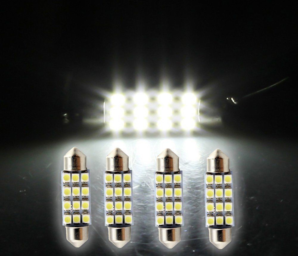 Zone Tech 4x 42mm 12-SMD 12V Festoon Dome White Light LED Bulbs