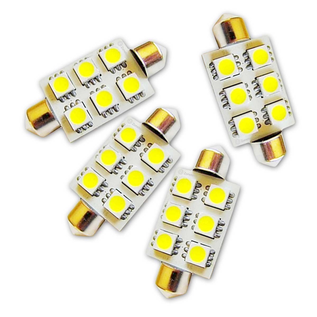 4x 42mm High Power 6 SMD LED Festoon Dome Bulb White 12 Volt Dc