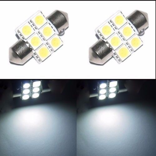 Zone Tech 2x 31mm 6 Smd 5050 Festoon Dome LED Bulbs DE3175 DE3021 DE3022 White