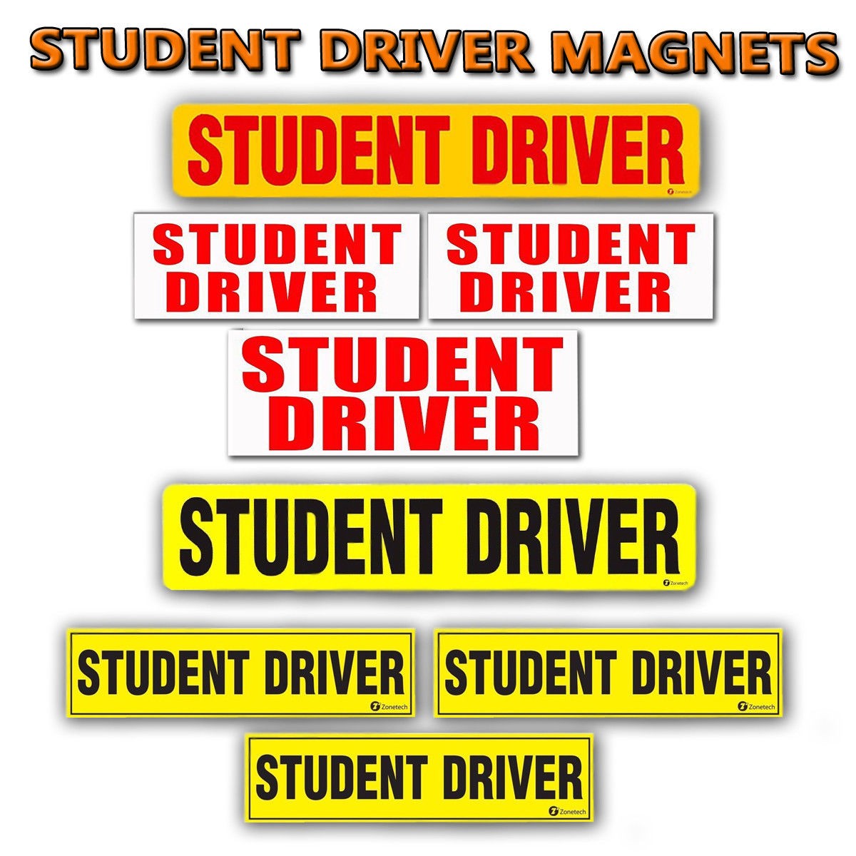 Zone Tech Student Driver Magnets Warning Safety Decals Reflective Non Reflective