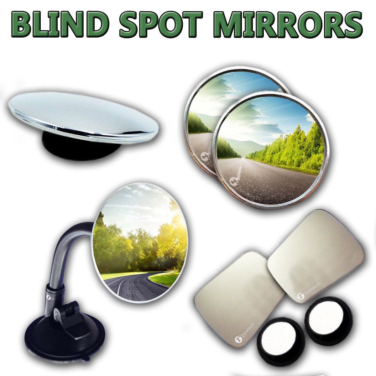 Zone Tech Stick On Rear-view Blind Spot Convex Wide Angle Mirrors Car Snowmobile