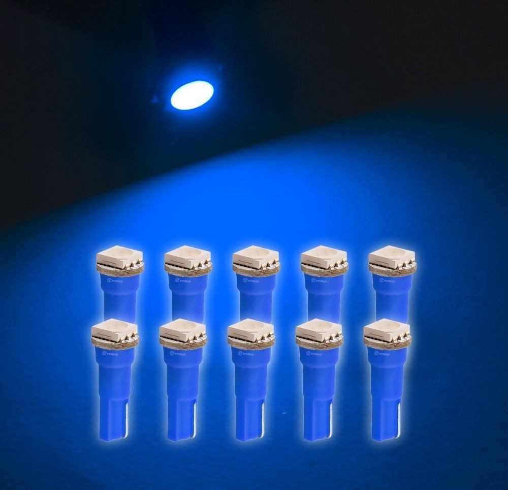 Zone Tech 10 x T5 5050 SMD LED BLUE Super Bright Car Lights Lamp Bulbs