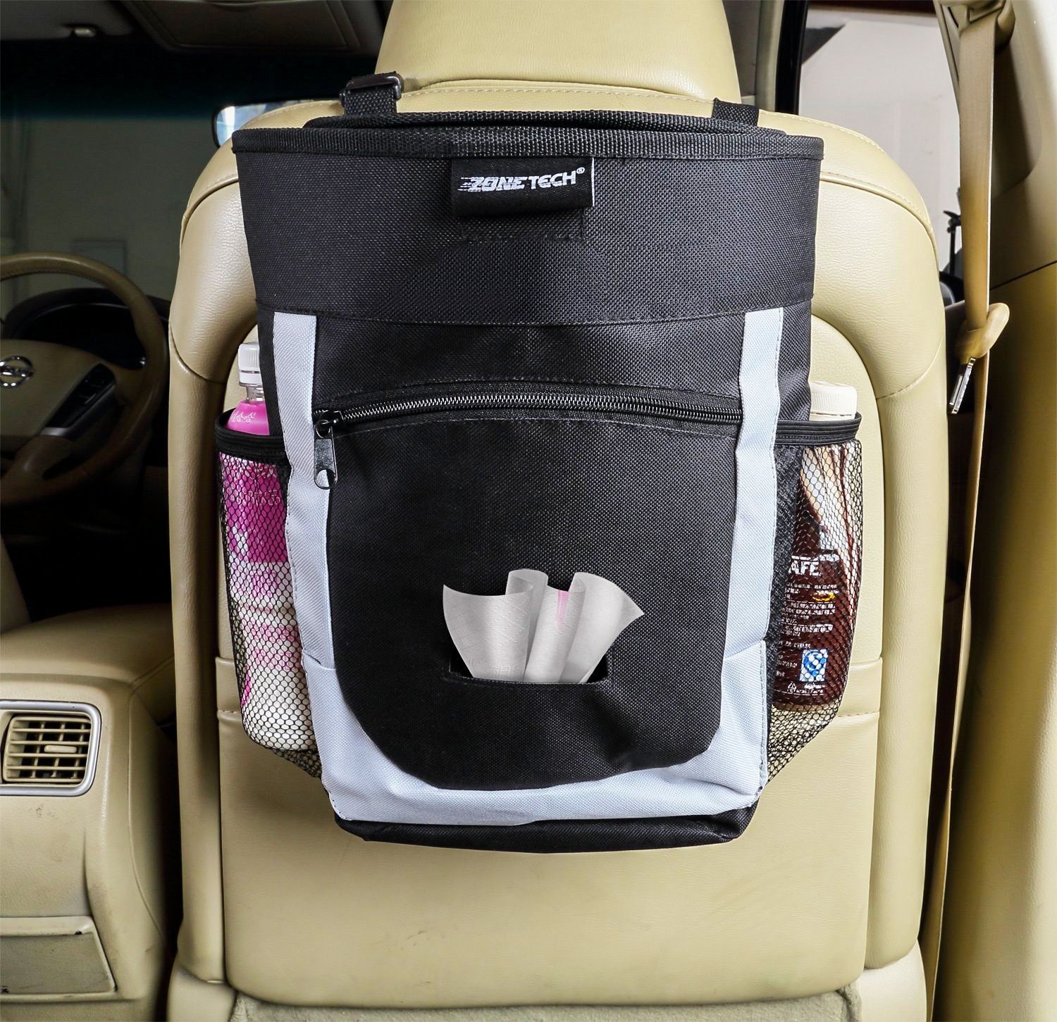 Black and White Leakproof Trash Bag+ Bottle Holder+ Tissue Dispenser