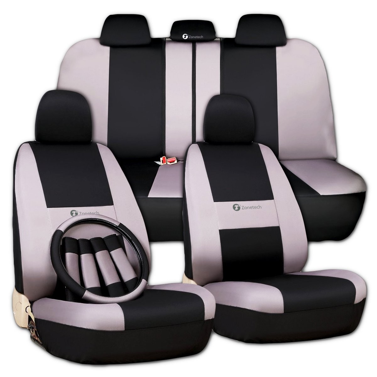 Black and Gray Full Seat Cover+ Steering Wheel Cover+ Seat Belt Cover