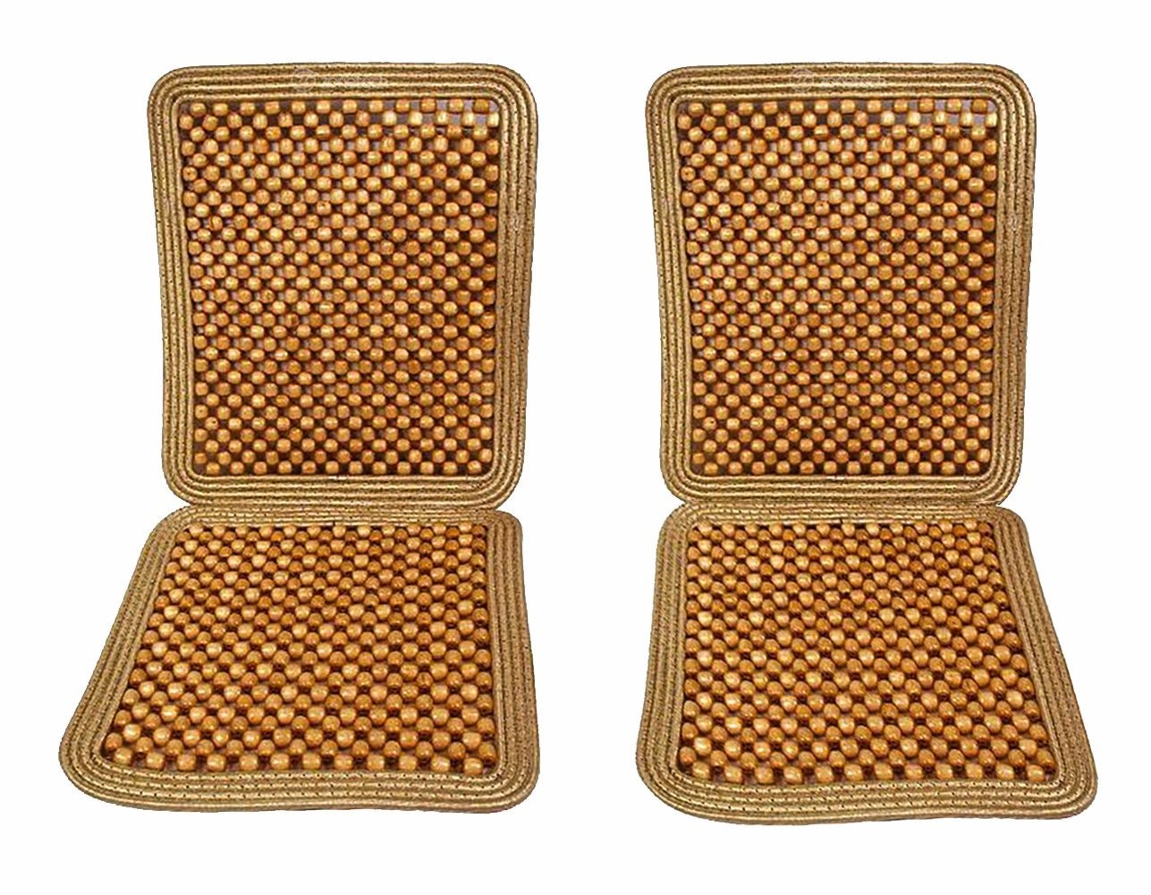 Natural Wood Beaded Massaging Full Seat Cushion- Set of 2