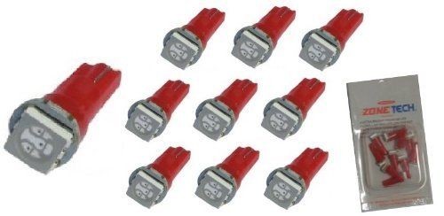 Zone Tech 10 x T5 5050 1 SMD LED Car Dash Lights Lamp Bulbs Super Bright Red 