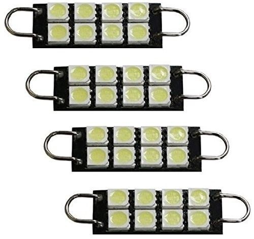 4x Bright White LED Bulb 8 SMD Festoon lights 42mm to 44mm Rigid Loop