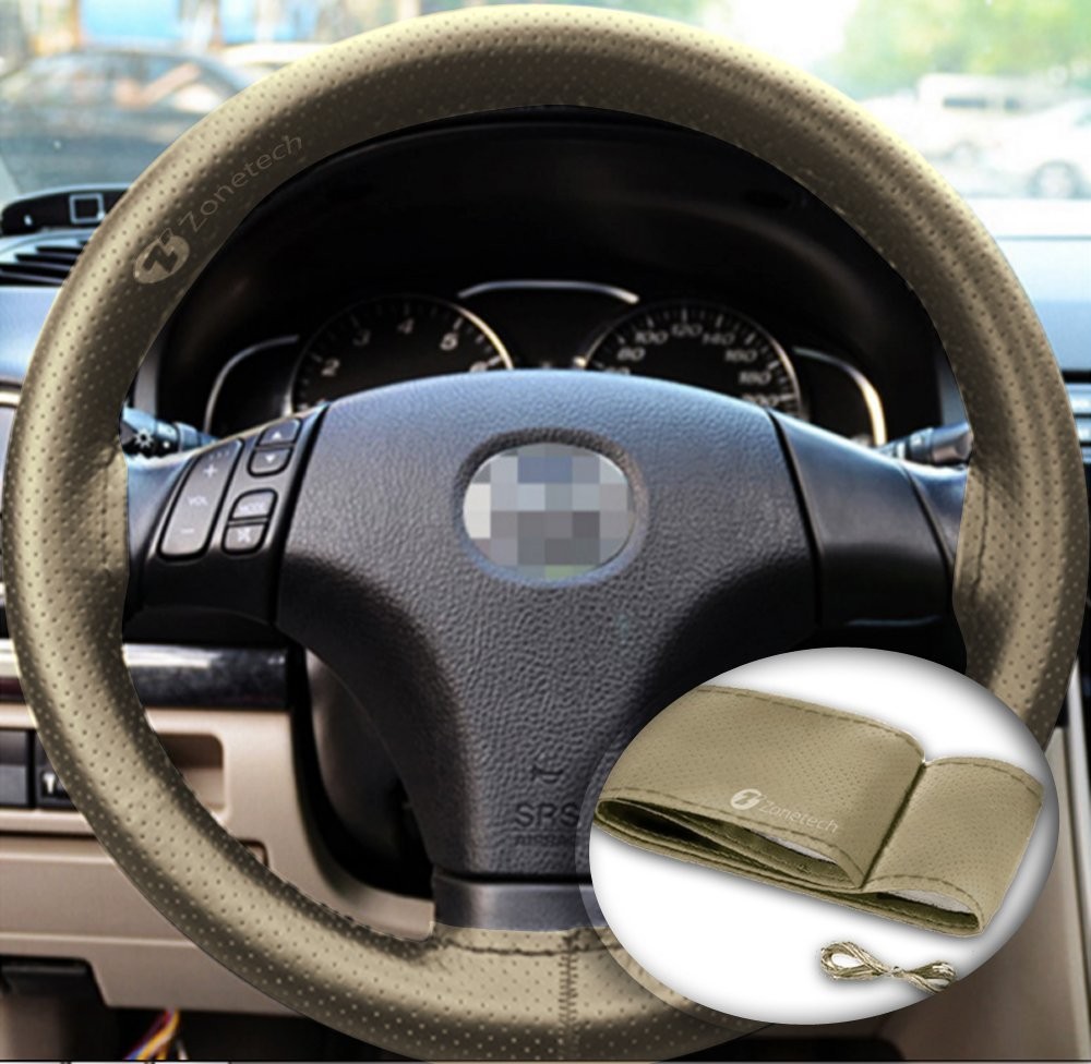 Beige DIY Leather Steering Wheel Cover