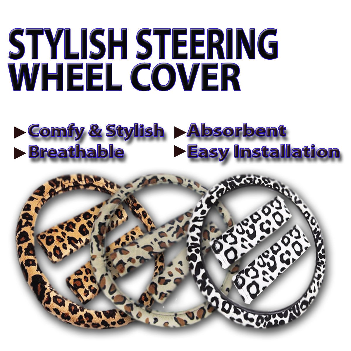 Zone Tech Cheetah Snow Leopard Steering Wheel Cover Shoulder Seatbelt Strap Pad