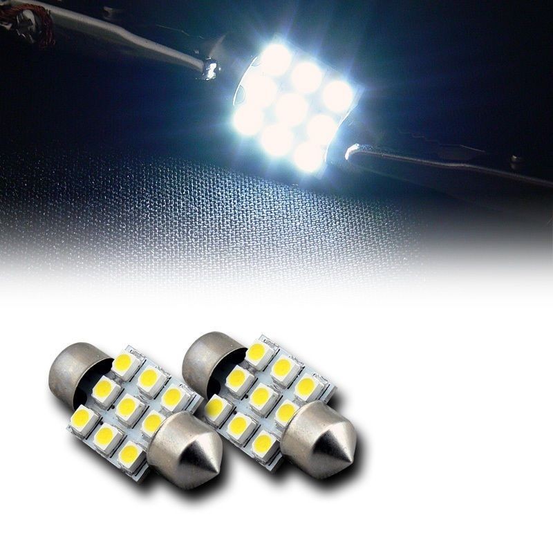 Zone Tech 2x White 31mm Festoon 9 Smd Light Bulbs Glove Box/Dome/Map Lamp 3021