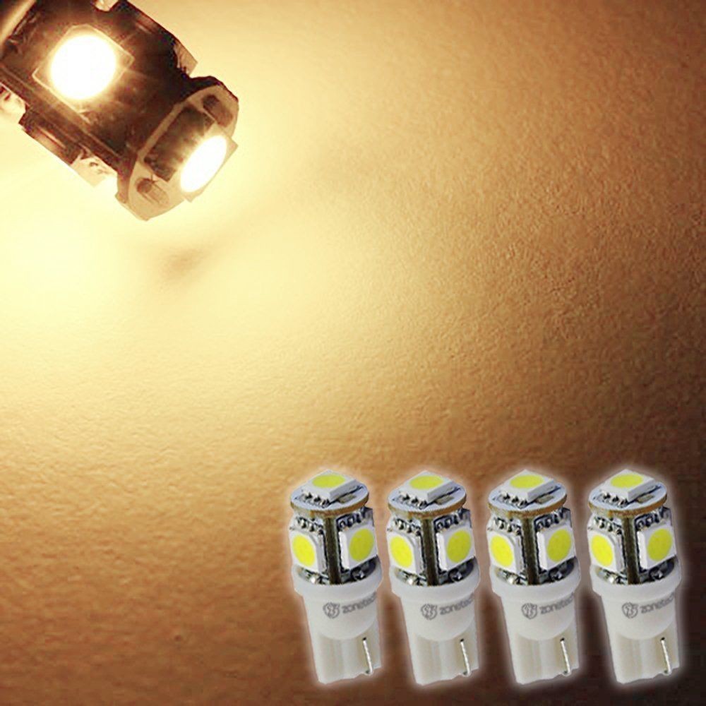 Zone Tech 4x 194 168 2825 5-smd WARM WHITE High Power LED Car Lights Bulb 4x 194 168 501 T10 5-SMD White 5050 LED Light Bulb