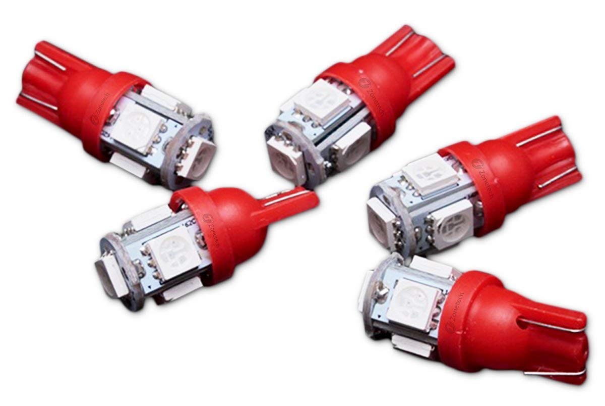 Zone Tech 5x 194 168 2825 T10 5-SMD RED LED Car Lights Bulbs Super Bright