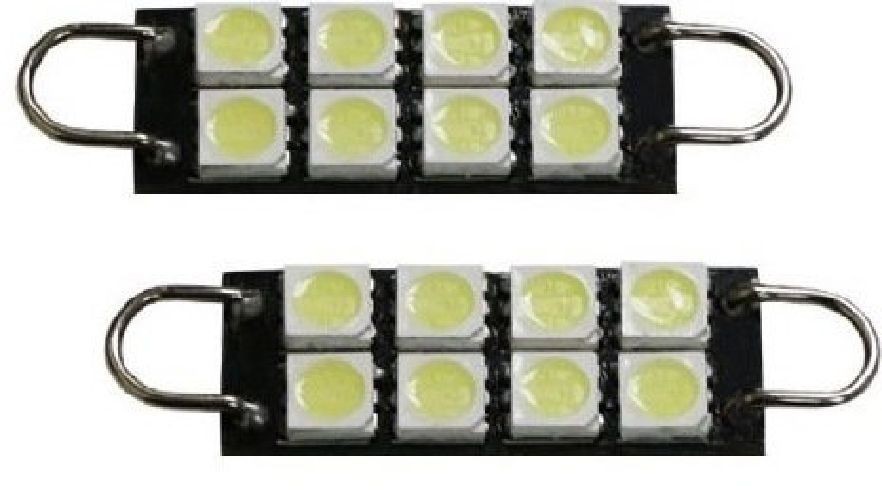 Zone Tech 2x Blue LED Car Bulbs Festoon Lights 42mm to 44mm 8 SMD Rigid Loop