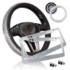 Zone Tech Shiny Bling Car Accessories Set - Premium Quality Crystal License Plate Frame with Mounting Screws, Cystal Steering Wheel Cover, and Ring Emblem Sticker for Button Key and Knobs