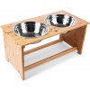 Zone Tech Elevated Bowls Dog and Cat Pet Feeder – Raised Bamboo Stand with Two Stainless Steel Bowls Anti Slip - Dog and Cat Pet Food and Water Stand – Perfect for Dogs and Cats