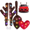 Tech Christmas Car Reindeer Antlers Kit Reindeers Antlers, Heart Nose and Tail with LED Lights and Bells, Car Decoration Set For Vehicle Window, Front Grille and Back- Décor Set For SUV, Car, Truck