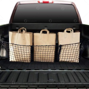 Car Trunk Mesh Cargo Net- Zone Tech 3 Pocket Net- Elastic Storage Universal Automobile Organizer- Stretchable Mesh Truck Bed Basket