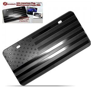 Zone Tech Monochrome USA Flag License Plate - Premium Quality Thick Durable Embossed Novelty American Patriotic Flag