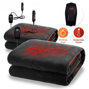 Zone Tech Cooling Car Heated Travel Blanket – 2-Pack Classic Black Premium Quality 12V Automotive Comfortable Heating Car Seat Blanket for Cold Weather