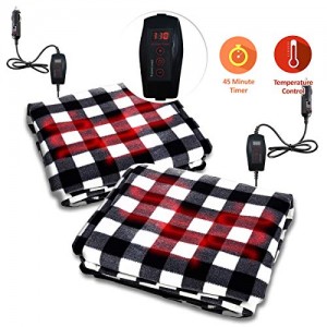 Zone Tech Set of Two Car Heated Travel Blanket – Black and White Premium Quality 12V Automotive Comfortable Heating Car Seat Blanket Great for Winter