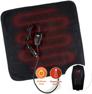 Zone Tech Car Mini Heated Travel Blanket Pad – Classic Black Premium Quality 12V Heated Car Mini Blanket Pad Perfect for Winter Travel