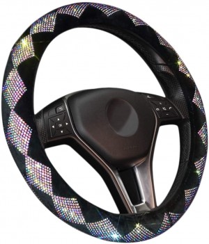 Zone Tech Shiny Dimaond Bling Steering Wheel Cover - Premium Quality Diamond Bling Crystal Steering Wheel Cover with PU Leather Backing
