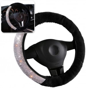 Zone Tech Plush with Diamond Bling Steering Wheel Cover - Premium Quality Diamond Bling Crystal with Plush High-grade Imitation Cashmere Wool Steering Wheel Cover