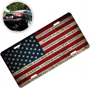 Zone Tech USA Flag License Plate - Premium Quality Thick Durable Tactical Novelty American Patriotic Pledge of Allegiance Car Tag