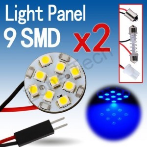 Zone Tech LED 2X Dome Map Interior Light Bulb 9 SMD Circle Panel Xenon HID Lamp - Fits All Vehicles Blue