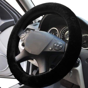 Black Sheepskin Steering Wheel Cover- Zone Tech Plush Stretch On Vehicle Faux Sheepskin Steering Wheel Cover Classic Black Car Wheel Protector
