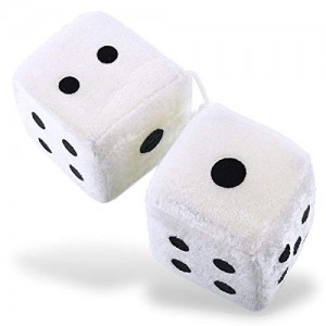Zone Tech Pair Black and White Mirror Fuzzy Dice - Pair Black and White Plush Car Mirror Fuzzy Dice Pair