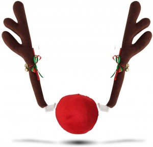 Zone Tech Christmas Car Reindeer Antlers and Nose Set - Premium Quality Window Roof-Top and Grille Rudolph Car Accessory Jingle Bell Antlers and Nose Car Costume Decoration Set for Holiday