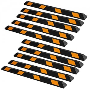 Zone Tech Large Heavy Duty Rubber Parking Curb – 72” Premium Quality Car Garage Wheel Stopper Professional Grade Parking w/Yellow Reflective Tape for Car, Truck, Trailer and RV 10 - Pack