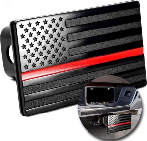 Zone Tech American Flag Hitch Cover – Metal US Trailer Hitch Cover – Fits 2” Receivers Black with Red Line USA