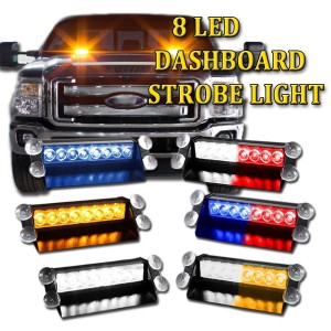Zone Tech 8 LED Emergency Car Strobe Flash Light Dash Bar Amber White Blue Red