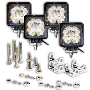 Zone Tech 4× 27W 4" Square 90 Degree Flood Beam 9 LED Work Light Lamp Off Road 