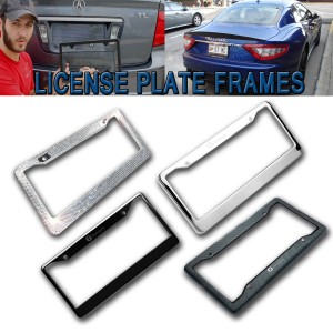 Zone Tech Car License Plate Frame Rhinestone Bling Carbon Metal Chrome Black