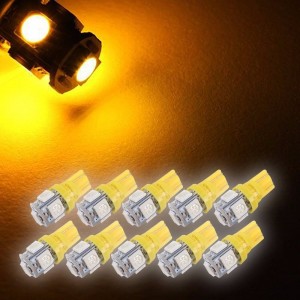 Zone Tech 10x T10 5 SMD 5050 Yellow Led Bulbs Side Light 194 168 W5W Wedge