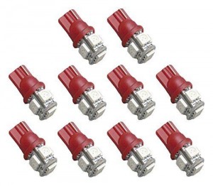 Zone Tech 10x Red T10 5-SMD 5050 LED Interior Light Bulbs W5W 2825 158 192 194 
