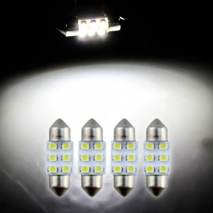 4x DE3175 31mm 1.25" 6 SMD LED Interior Dome Festoon Light Bulb Xenon White