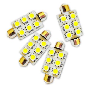 4x 42mm High Power 6 SMD LED Festoon Dome Bulb White 12 Volt Dc