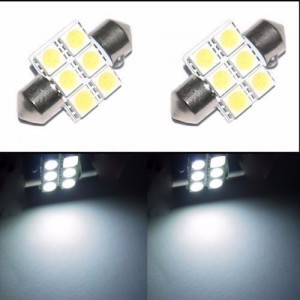 Zone Tech 2x 31mm 6 Smd 5050 Festoon Dome LED Bulbs DE3175 DE3021 DE3022 White