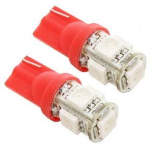 Zone Tech 2pcs 5-SMD T10 12V Light LED Replacement Bulbs 168 194 2825 W5W - Red