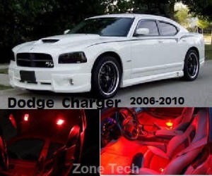 Zone Tech Dodge Charger 2006-2010 Red LED Interior Light Kit- 5 Pieces