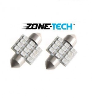 Zone Tech 2x Blue 31mm 12 Smd LED Dome Map Car Interior Festoon Bulbs Light